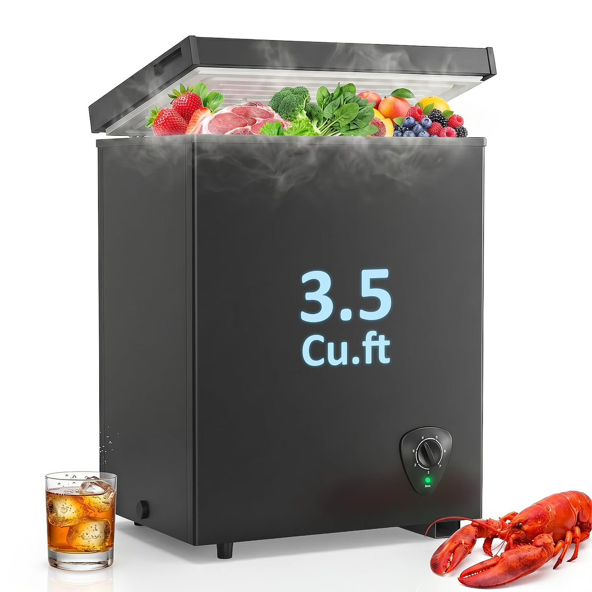 LifePlus Chest Freezer - 3.5 Cubic Feet Compact Deep Freezer Small Freezer 7 Adjustable Temperature with Removable Basket, Energy Saving Super Quiet for Garage, Office, Kitchen, or Apartment, Gray