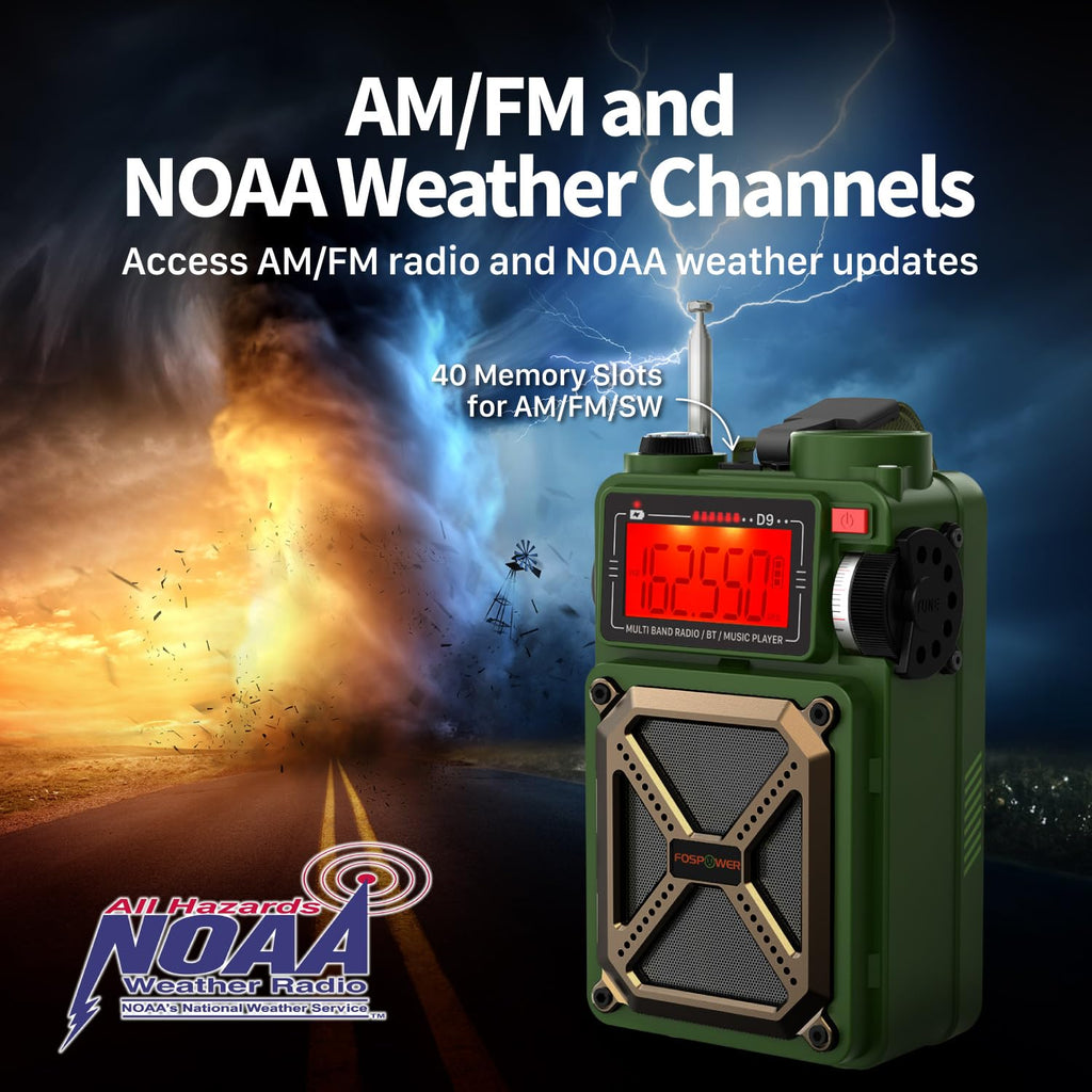 FosPower NOAA Emergency Weather Radio A1 7400mWh Solar Hand Crank (Orange)