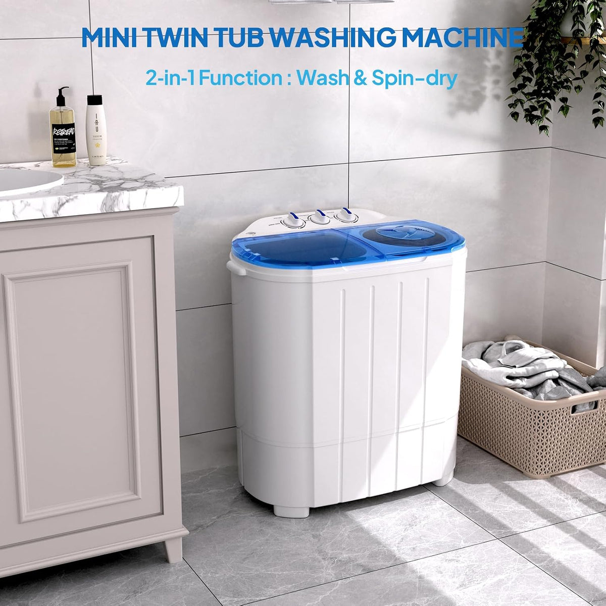 ROVSUN 11LBS Portable Washing Machine, Electric Washer and Dryer Combo with Washer(7lbs) & Spiner(4lbs) & Gravity Draining for Home RV Camping Dorm College Apartment