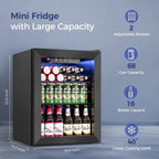 Feelfunn 2.6CuFt Beverage Refrigerator, 95 Can Mini Fridge with Glass Door