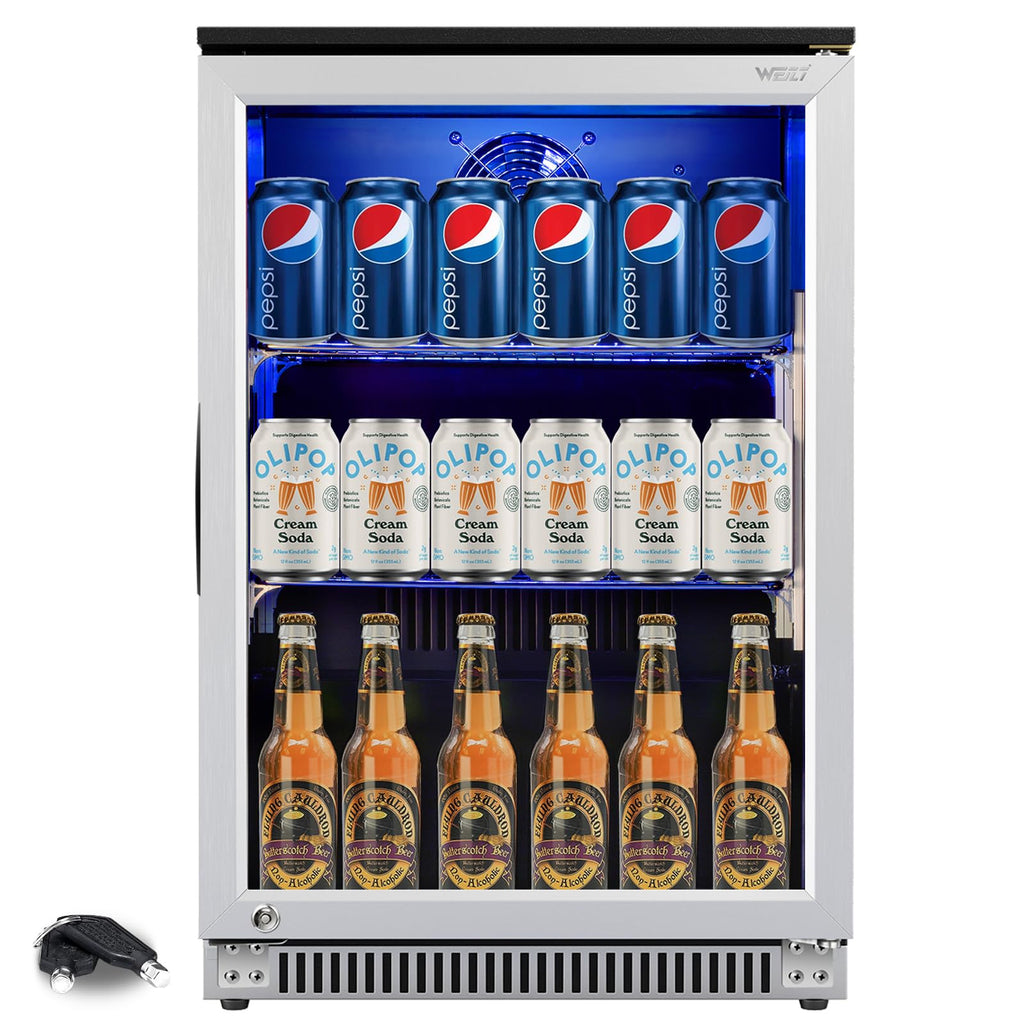 Weili 20 Inch Under Counter Beverage Refrigerator with Glass Door, 120 Can