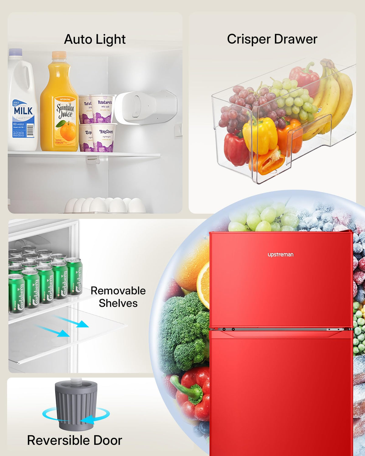 Upstreman 7.7 Cu.Ft. Refrigerator with Freezer Double Door Fridge