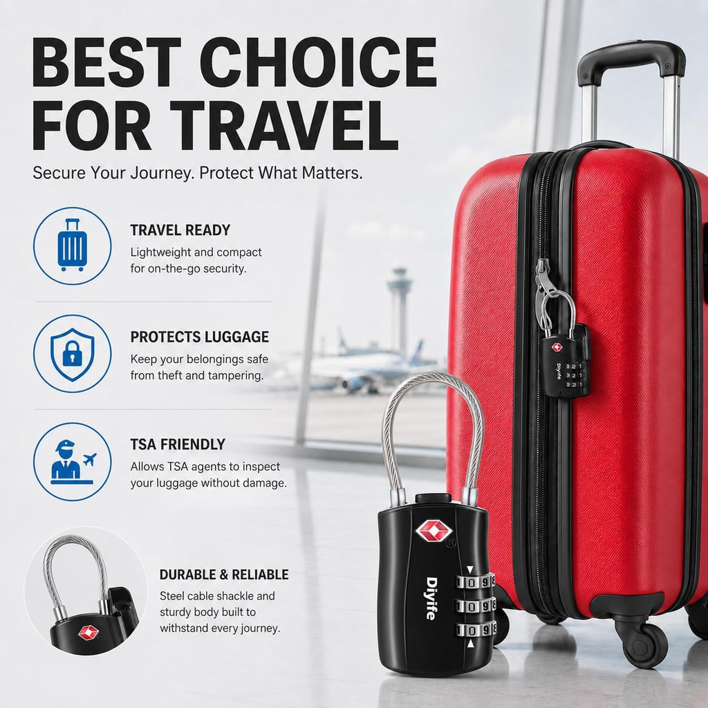 Diyife TSA Approved Luggage Locks with Flexible Steel Cable, Easy to Set up