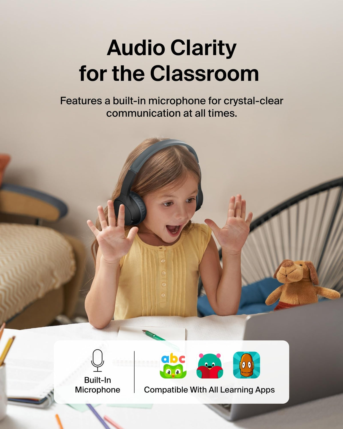 Belkin SoundForm Mini Kids Headphones, Wireless & Wired, 30H Playtime, Case