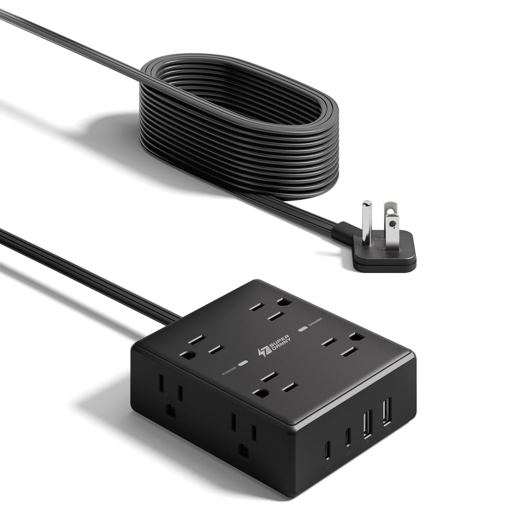 SUPERDANNY Extension Cord,Flat Plug Surge Protector Power Strip,6Ft