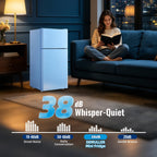 DEMULLER 45L Personal Double‑Door Mini Fridge With Freezer, Blue