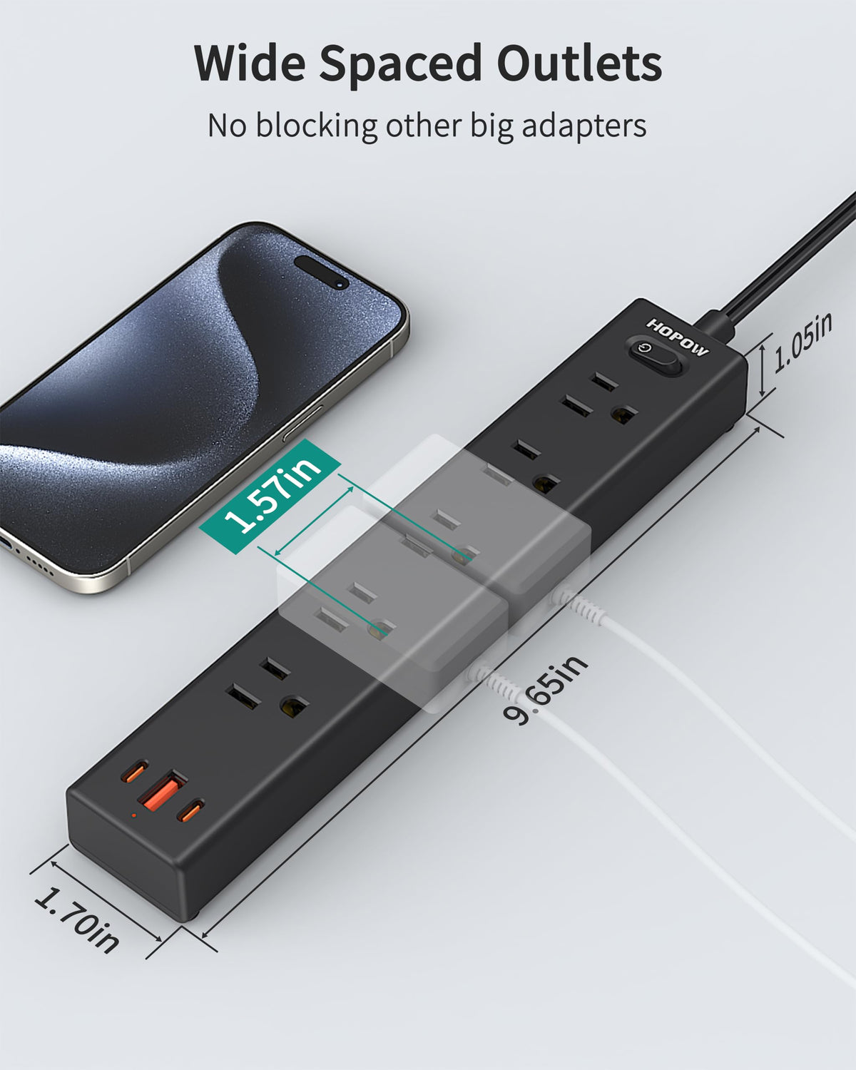 6FT Surge Protector Power Strip, 1700J, 5AC&1A2C, Flat Plug Extension Cord