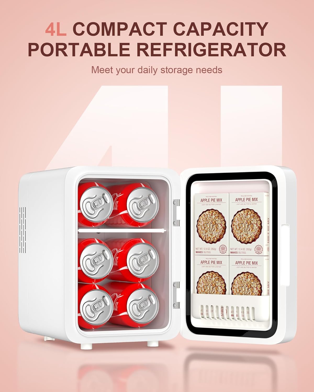 CUTIEWORLD Skincare Fridge - 4L Makeup Fridge for Refrigerating Makeup, Skincare and Food, Mini Fridge for Bedroom, Office and Car, Cooler and Warmer, Beverage Cooler, Leather Pink