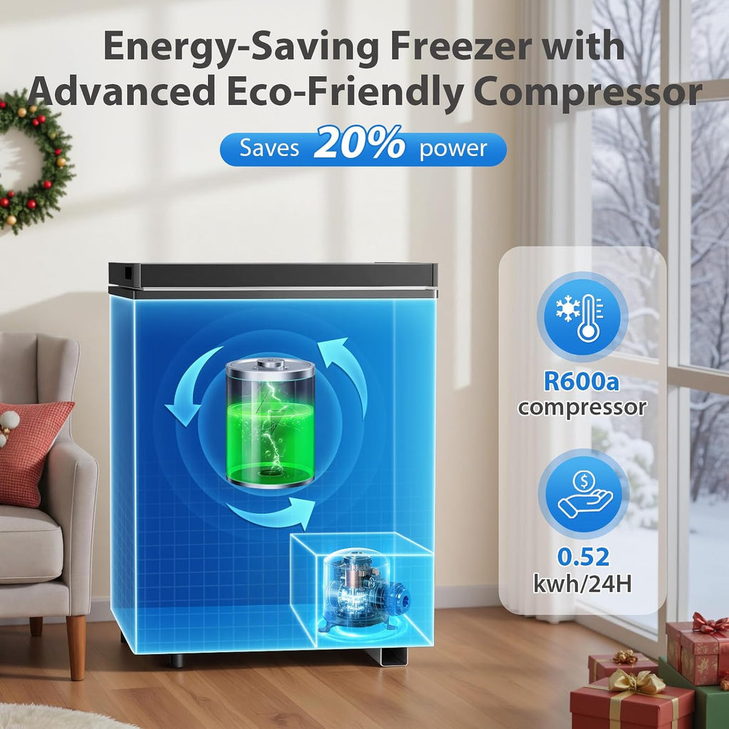4.0 Cu.Ft Chest Freezer - 7-Temp Adjustable Deep Freezer, Ultra Quiet, Energy Saving, Removable Basket, Compact Small Deep Freezer for Apartments/Garage/Office/Kitchen, Gray