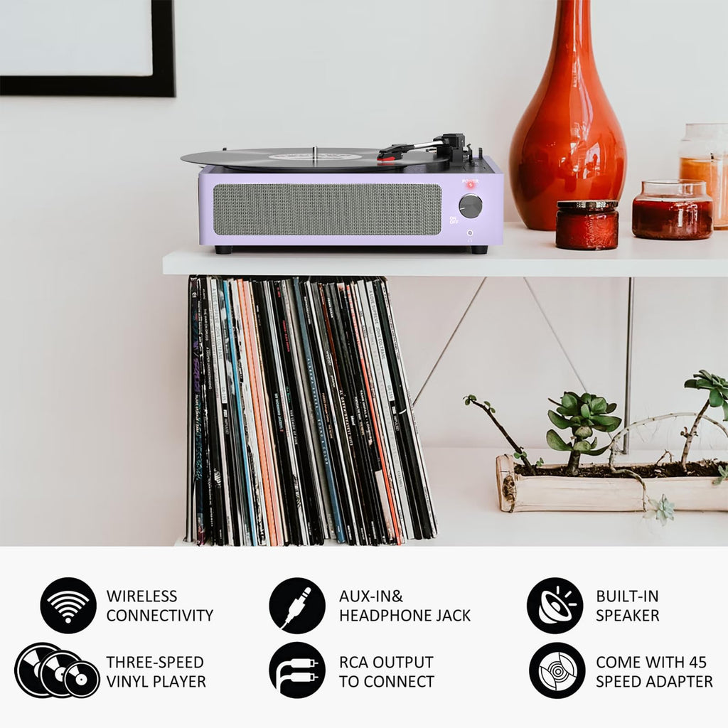 Seasonlife® Retro Vinyl Record Player with Stereo Speakers,Walnut Brown