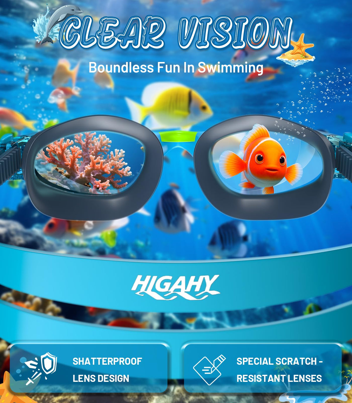 Kids Swimming Goggles for Boys & Girls Aged 6-14, Anti-Fog