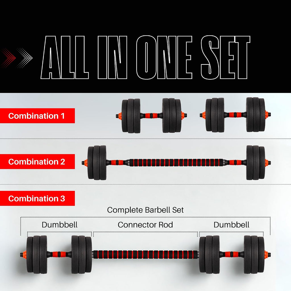 Straame 20KG Adjustable Dumbbell & Barbell Set, 2-in-1 Home Gym Weights Kit