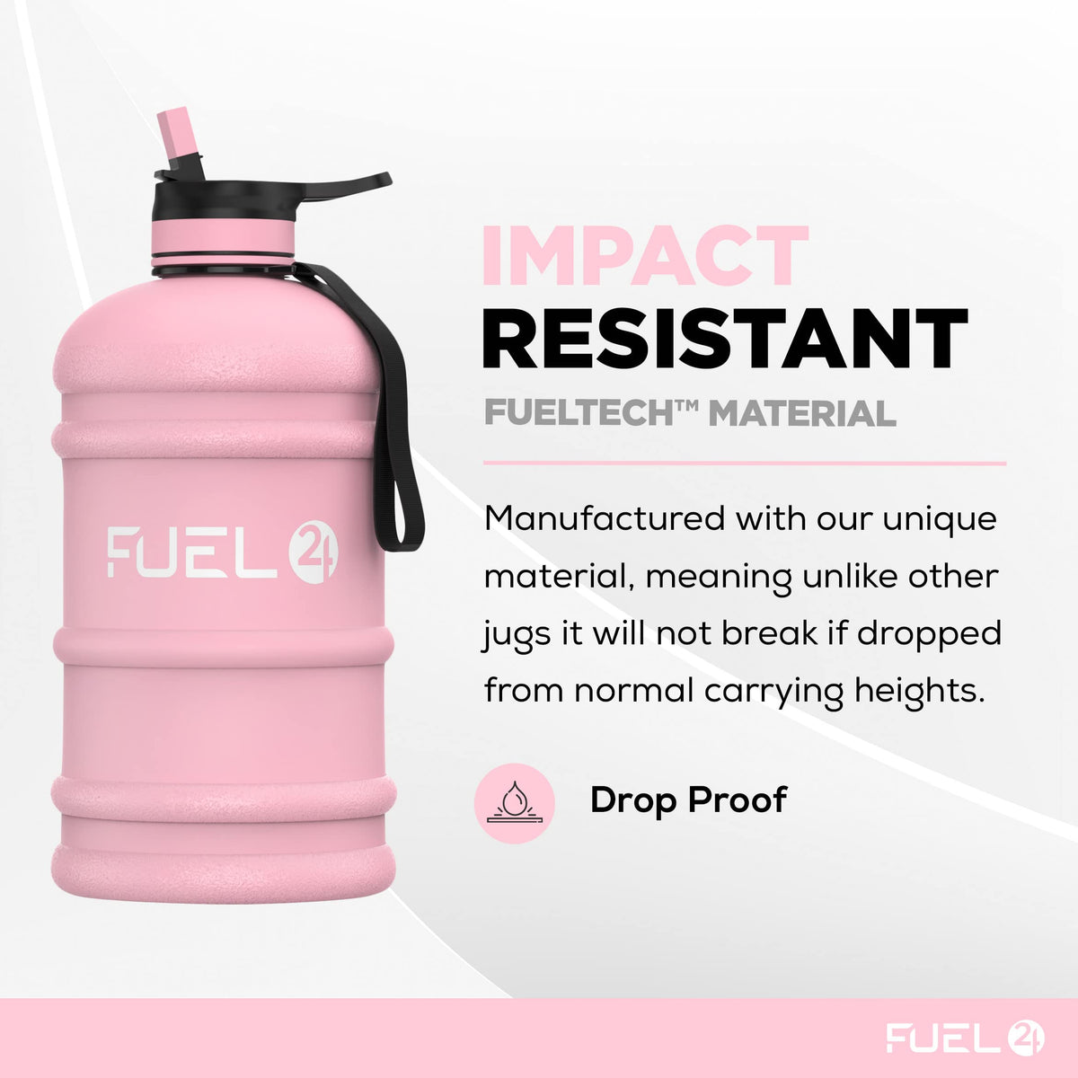 Fuel24 Jug - 2.2 Litre Water Bottle - Extra Strong Flex Material - Drop Proof, Pop or Straw Cap Options - 2.2L Large Gym Sports Bottle, BPA FREE