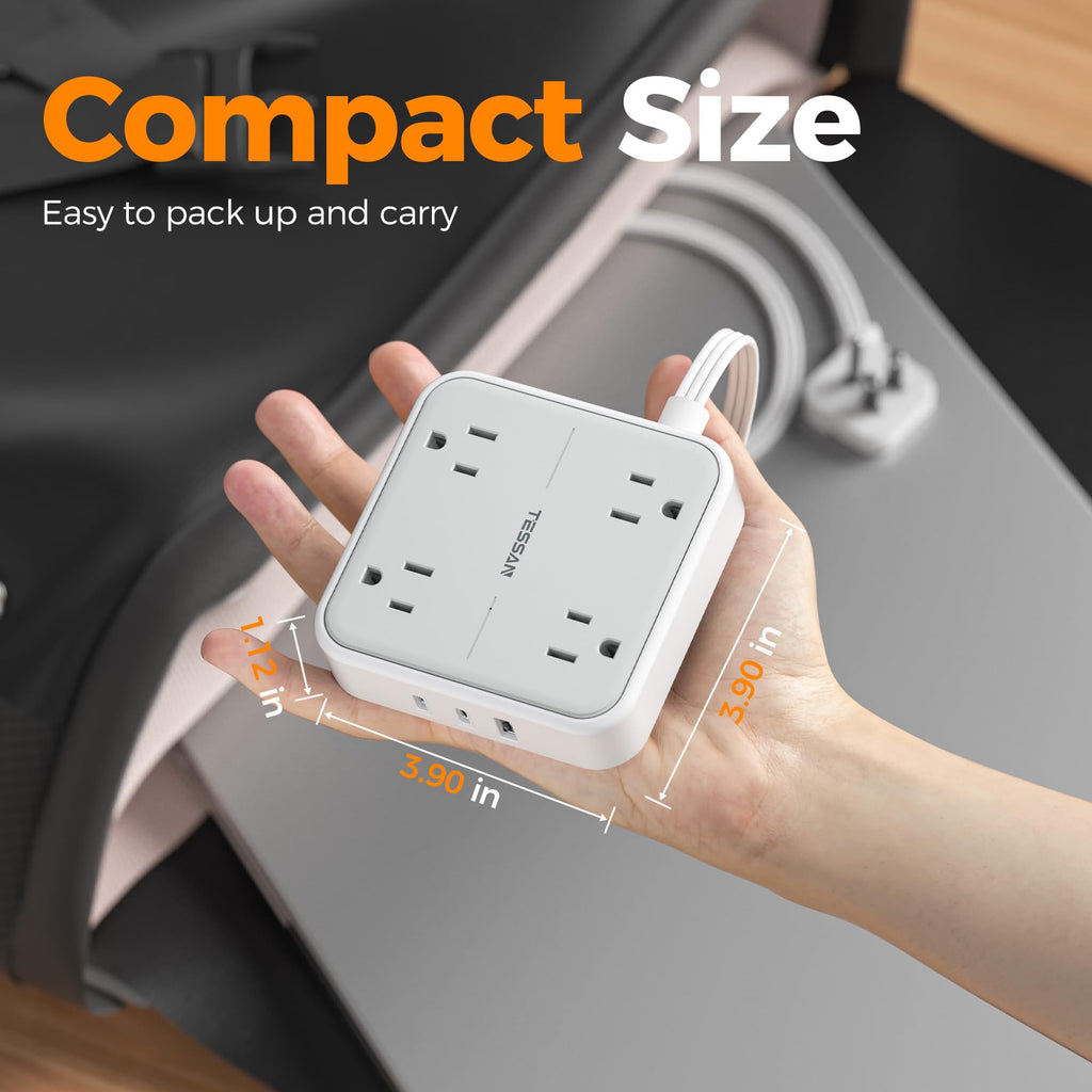 TESSAN PD 20W Surge Protector Extension Cord 5Ft, Flat Plug Power Strip
