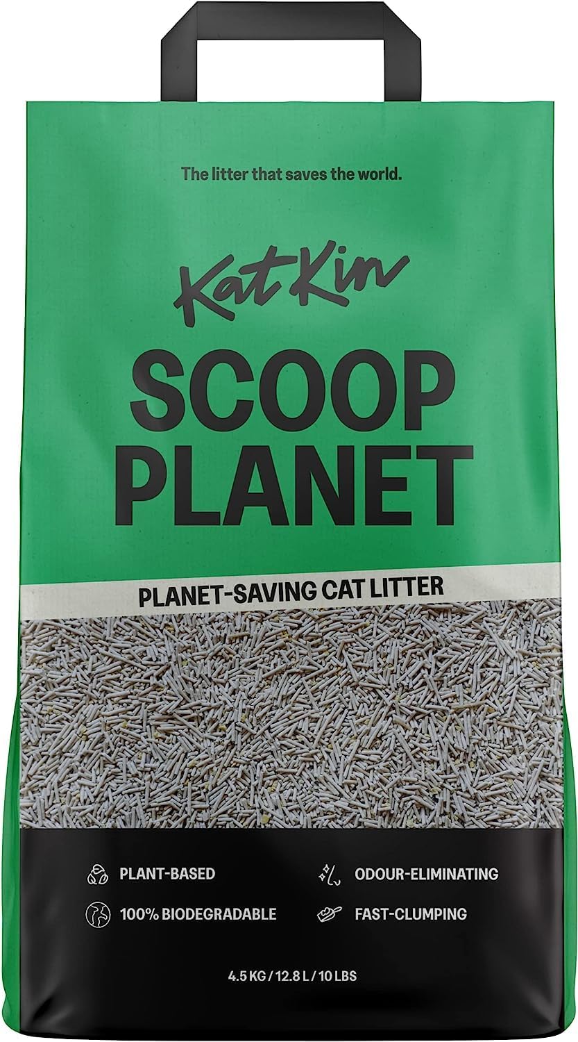 KatKin Scoop Planet Litter (2x4.5kg/12.8L bag): Plant-Based, 100% Biodegradable, Non-Tracking, Clumping Cat Litter Made With Non-Toxic, Eco-Friendly Pea fibre & Millet