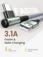 Samsung USB C Charger Cable, 2 Pack 2M Fast Charge, Right Angle Nylon Braided Type C Cable Compatible with S10 S9, Huawei, Google Pixel, Sony Xperia, LG