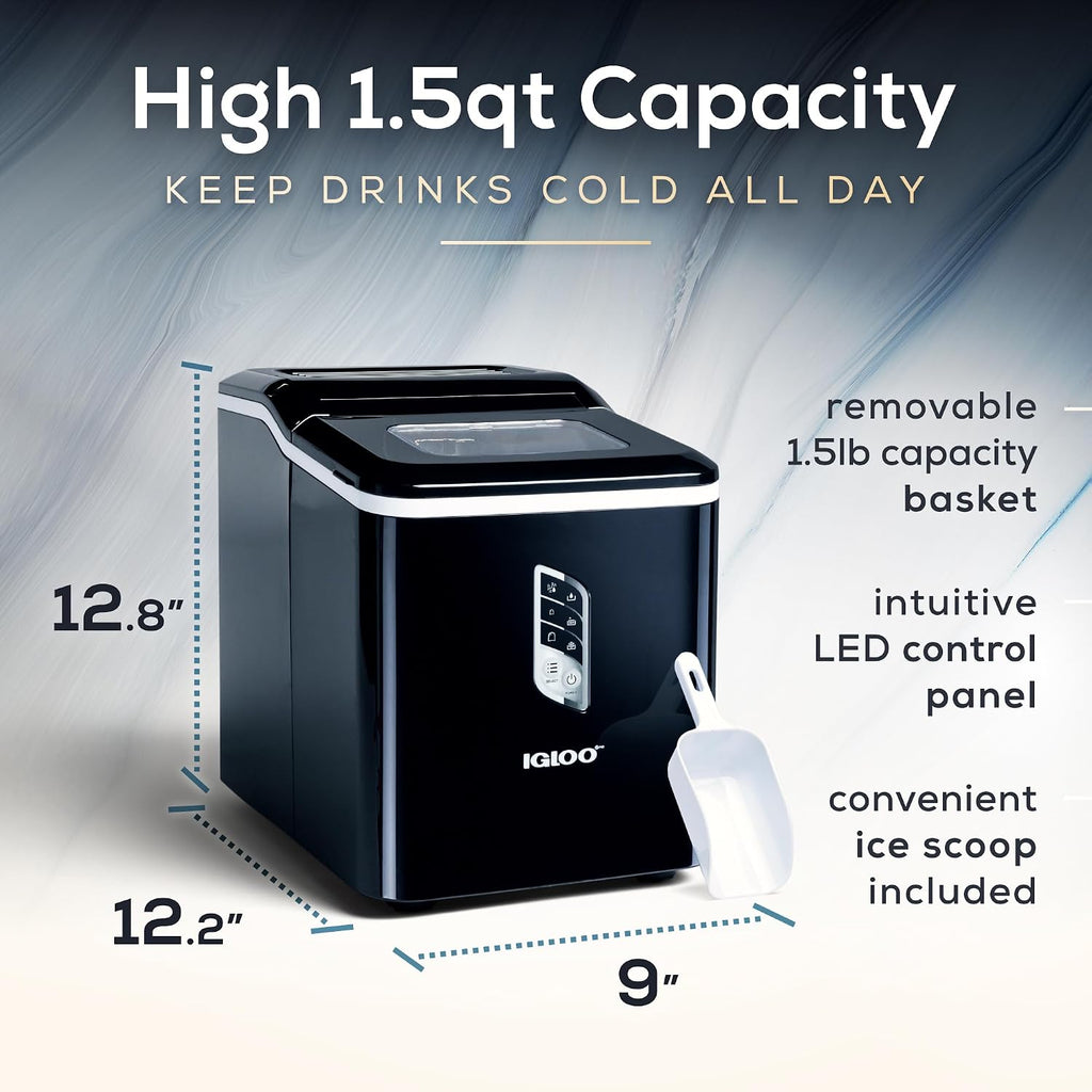 Igloo Ice Maker Countertop, Portable Ice Maker with Handle, 26lbs, Black