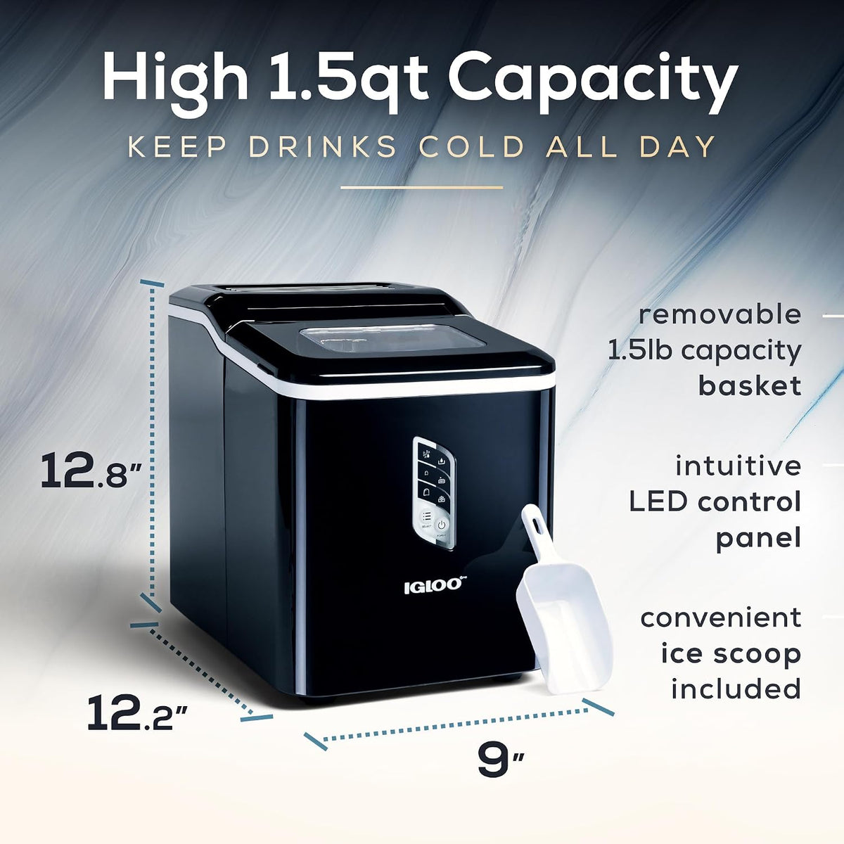 Igloo Ice Maker Countertop, Portable Ice Maker with Handle, 26lbs, Black