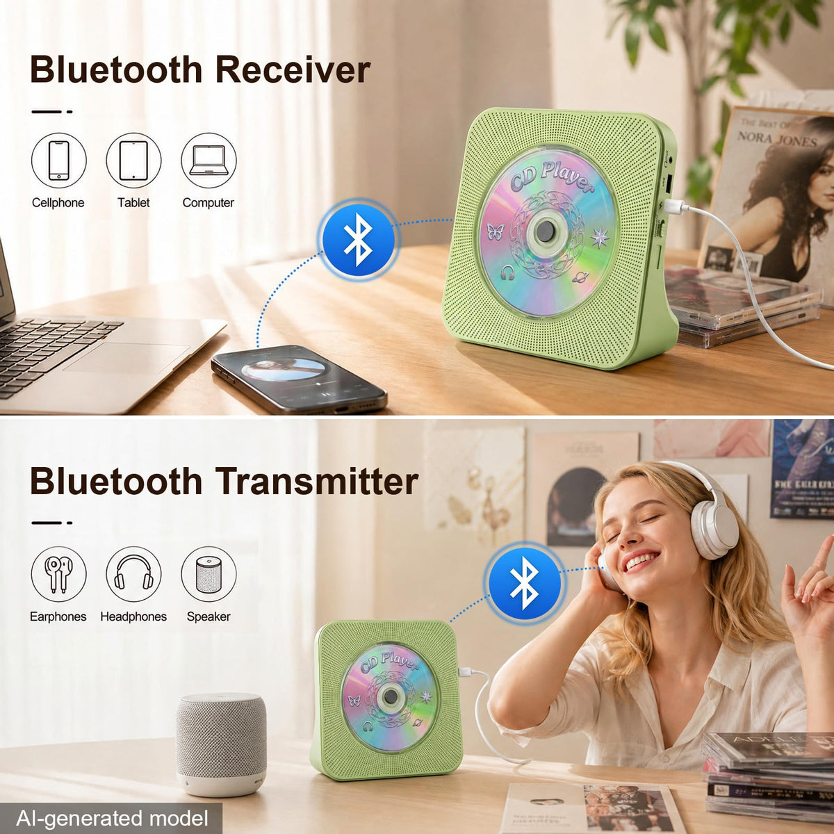 Gueray CD Player Portable Bluetooth Desktop CD Players for Home