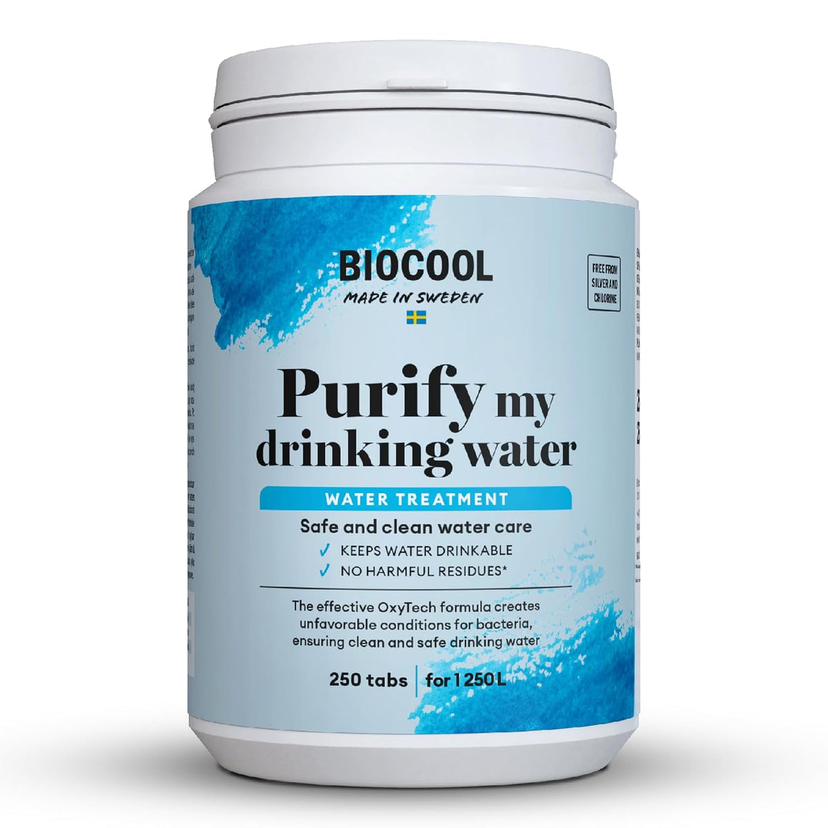Biocool Water Purification Tablets | 1 tablet treats 5 litres | For Clean Drinking Water in Caravans, Camping, Hiking and Emergencies - 250 Tablets Pack treats up to 1,250 litres