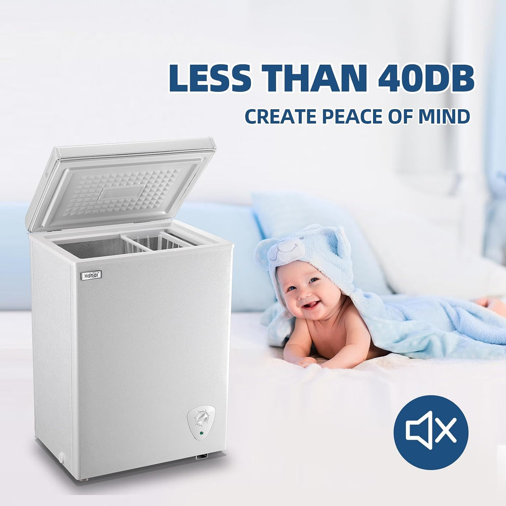 Chest Freezer 3.5 Cu.Ft Small Deep Freezer Top Door Mini Freezer with Removable Basket, Low Noise, 7 Adjustable Temperature and Energy Saving Perfect for Home Garage Basement Dorm or Apartment