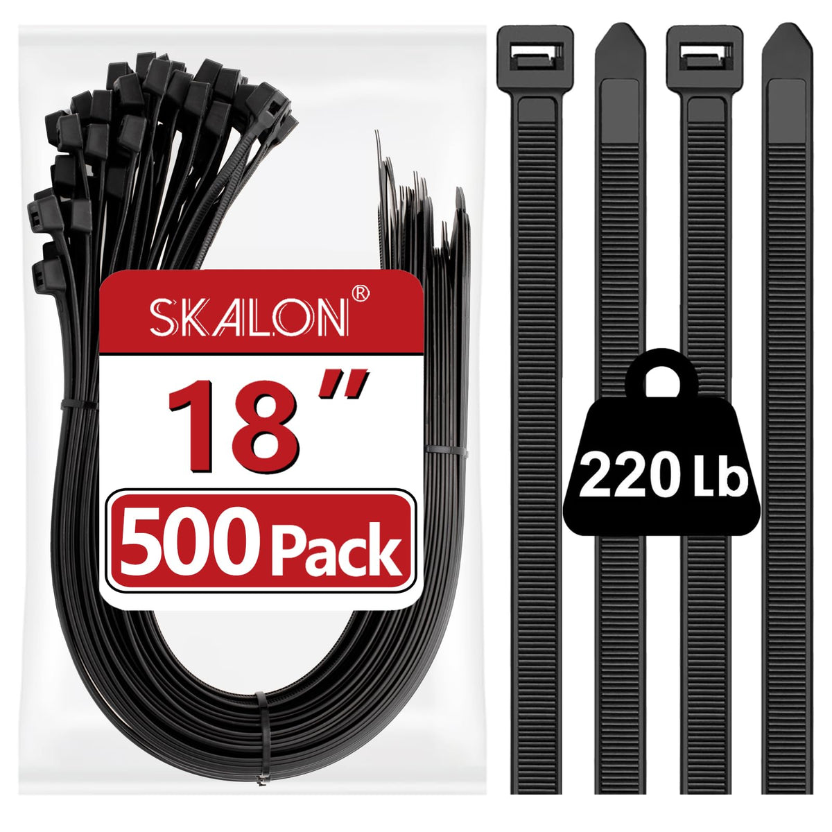 Zip Ties 8 inch (1000 Pack), 40lbs Tensile Strength, Black Cable Ties, Wire Ties for indoor and outdoor use, by Skalon