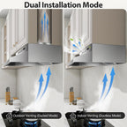 Tieasy Under Cabinet Range Hood 24 Inch, 400 CFM Stainless Steel Convertible Vent Hood with 2 Speed Exhaust Fan and Rocker Switch Control, Ducted/Ductless Kitchen Hood with Multiple Venting Options