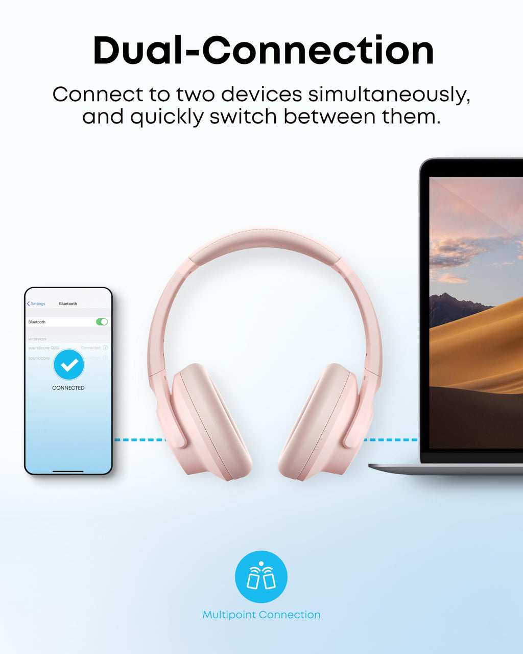 Soundcore by Anker Q20i Headphones with Protective Case, Blue, Bundle