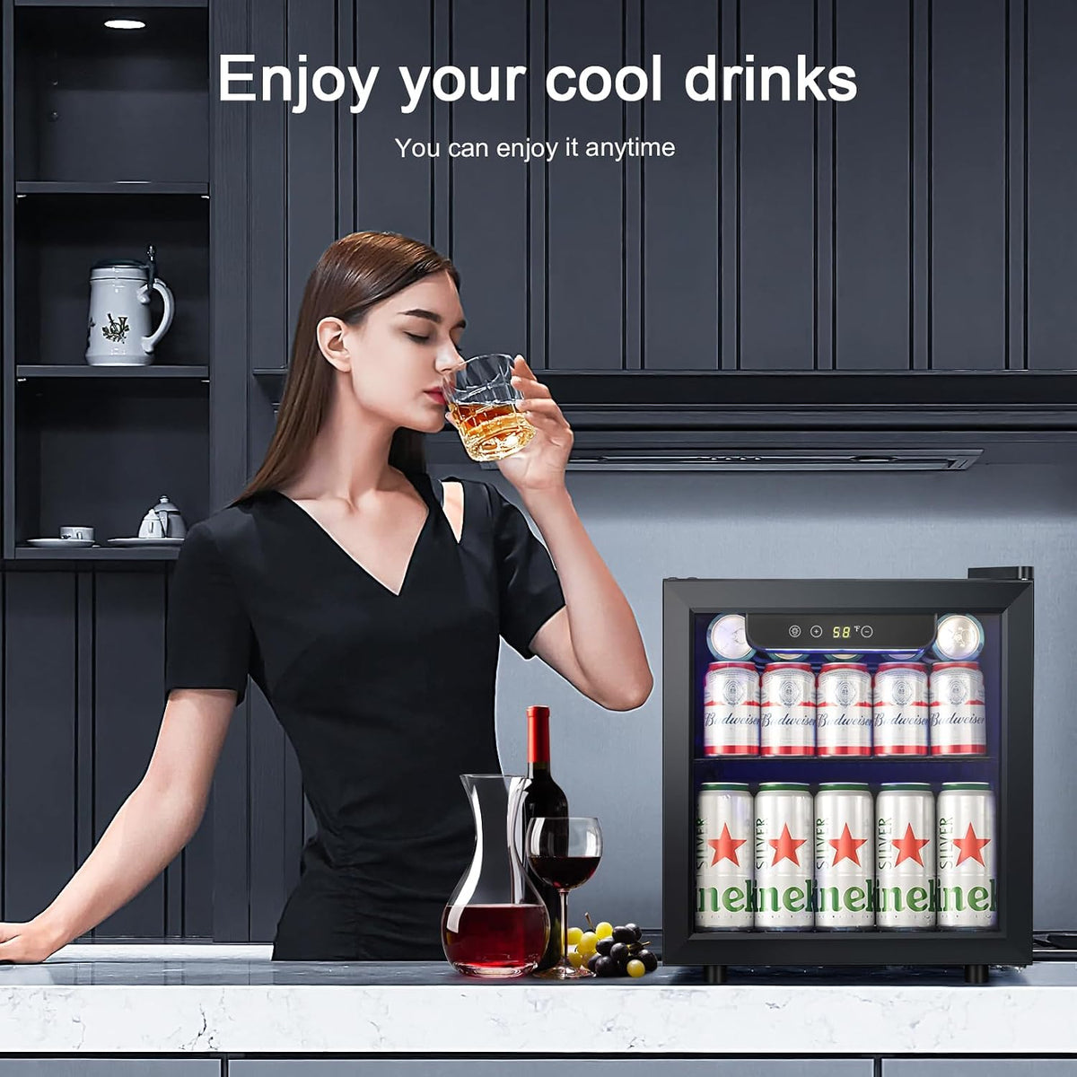 Antarctic Star Beverage Refrigerator Cooler 68 Can, Mini Fridge with Glass Door for Beer Drinks Wine,Freestanding Small Fridge with Electronic Temperature Control for Home and Bar,1.7 cu.ft