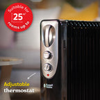 Russell Hobbs 2000W/2KW Oil Filled Radiator, 9 Fin Portable Electric Heater - White, Adjustable Thermostat with 3 Heat Settings, Safety Cut-off, 20 m sq Room Size, RHOFR5002, 2 Year Guarantee