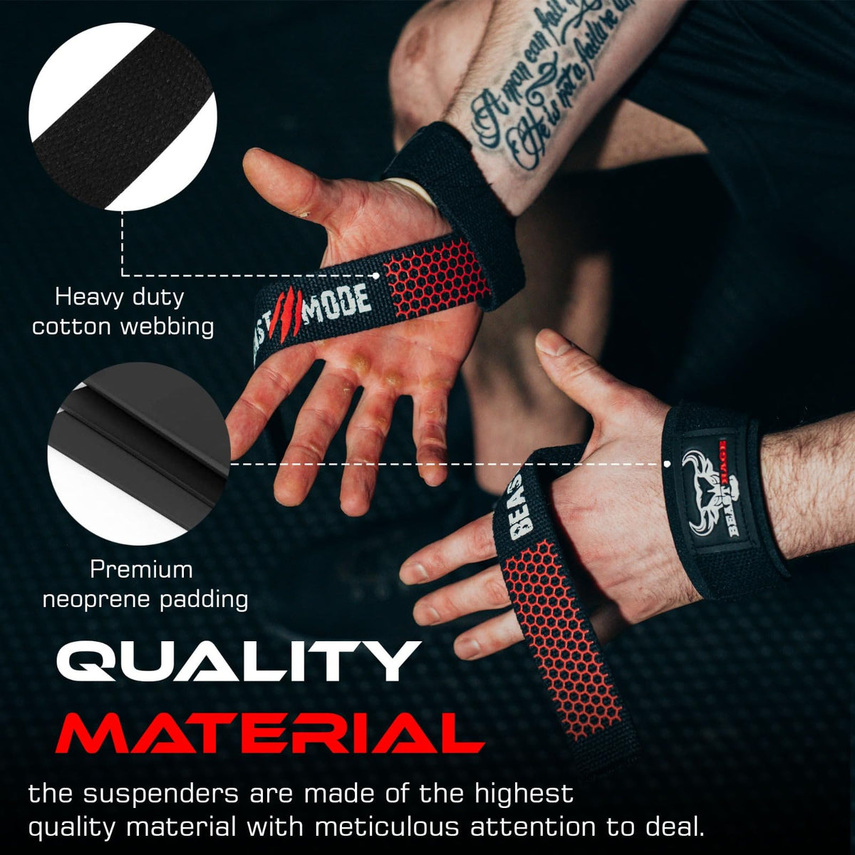BEAST RAGE Weight Lifting Straps Fitness Padded Cotton Wrist Support Gel Advanced Grips Dumbbell Bar Wraps Heavy Duty Gym Bodybuilding Straps Power Deadlift Barbells Non Slip Exercise