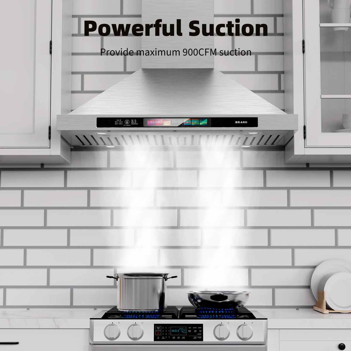 Range Hood 30 Inch, 900 CFM Wall Mount Range Hood with Voice, Gesture & Touch Control, Stainless Steel Kitchen Vent Hood with 4-Speed Fan, Adjustable LED Lights, Ducted/Ductless Convertible