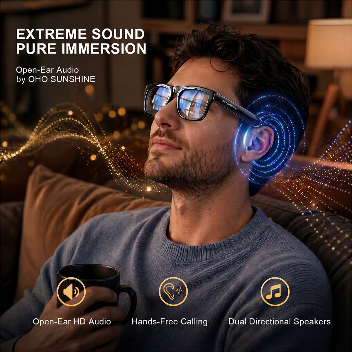 OhO Open Ear Smart Glasses, UV400 Z87.1 Lightweight Audio Bluetooth Glasses