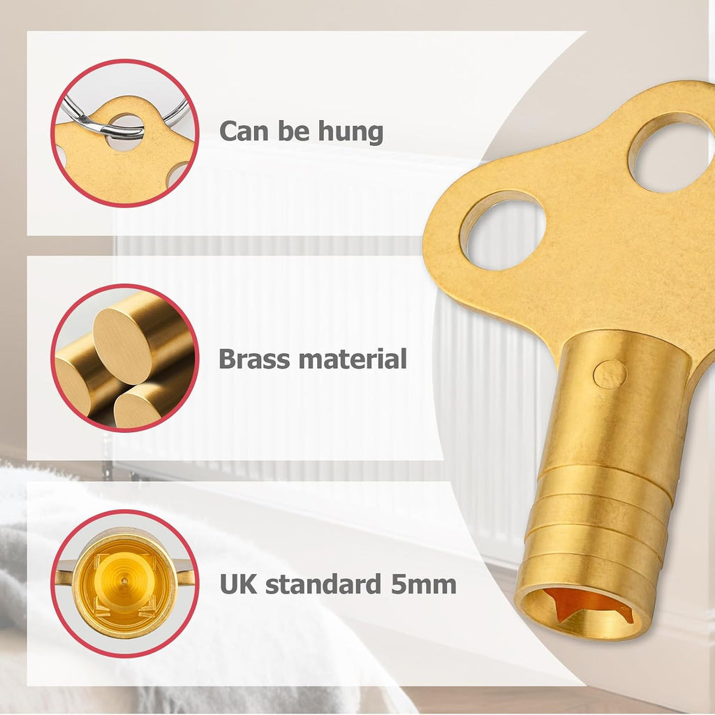 Mellbree Solid Brass Radiator Bleed Key Set Towel Radiator Key UK Standard