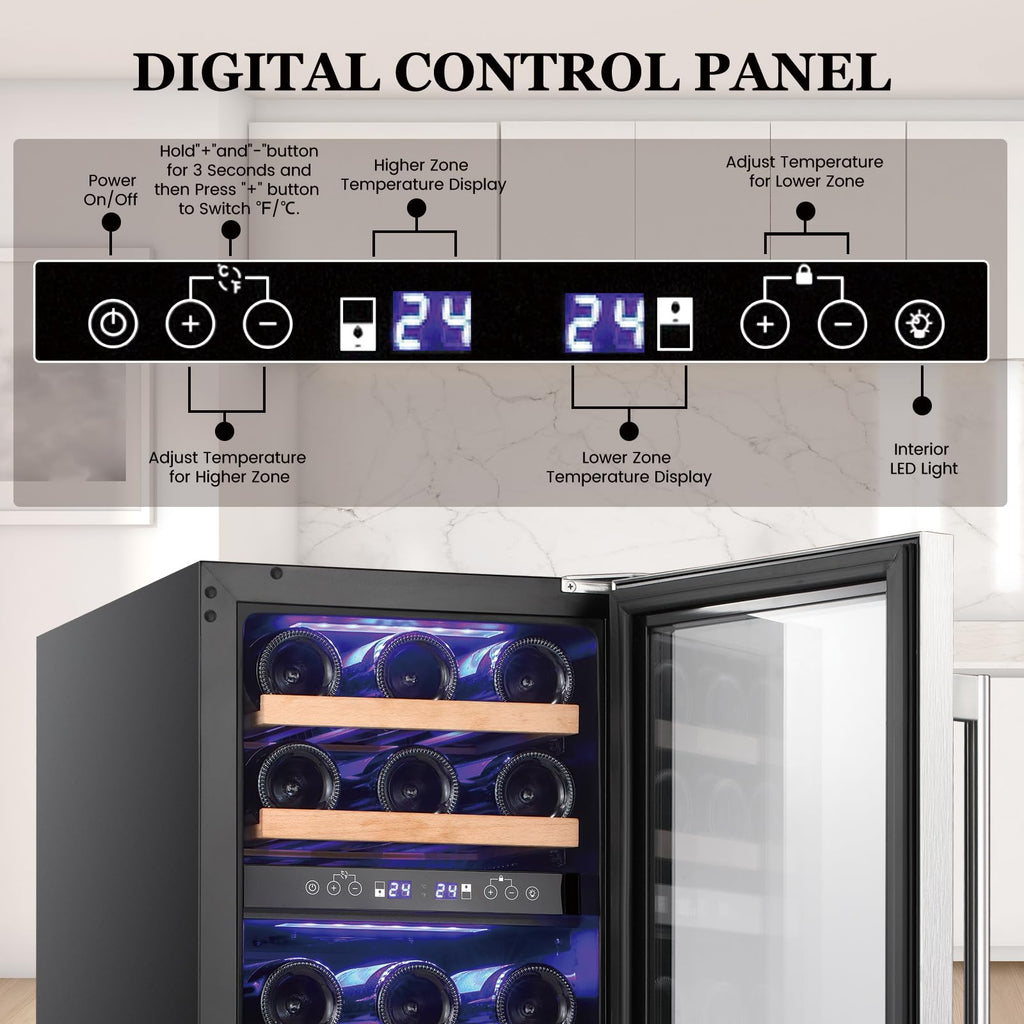 Electactic 48 Can Beverage Refrigerator,12 Bottle Wine Cooler with Seamless Stainless Steel & Glass Door, Digital Temperature Display, Countertop Mini Fridge for Soda, Wine or Beer, Silver