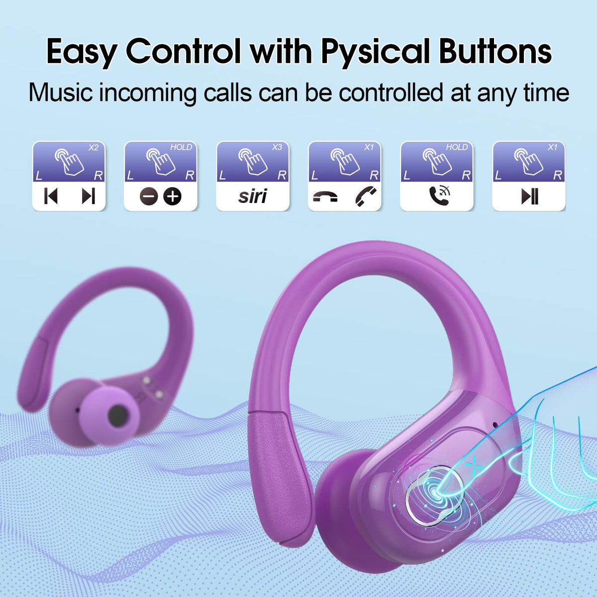 Aptkdoe Wireless Earbuds 75H Bluetooth 5.4 Sport Headphones with Earhooks
