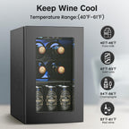 Electactic 48 Can Beverage Refrigerator,12 Bottle Wine Cooler with Seamless Stainless Steel & Glass Door, Digital Temperature Display, Countertop Mini Fridge for Soda, Wine or Beer, Silver