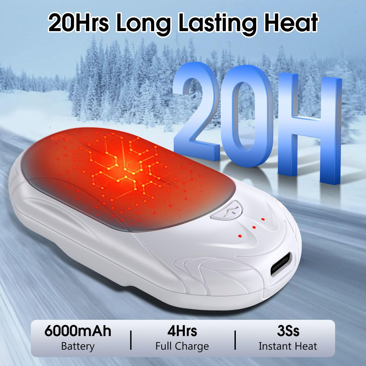2-Pack Hand Warmer Rechargeable 6000mAh OUTJUT Portable Pocket Warmer Adjustable Heating Modes，USB Electric Split Rechargeable Hand Warmer Suitable for Outdoor Sports, Camping, for Reno Patients