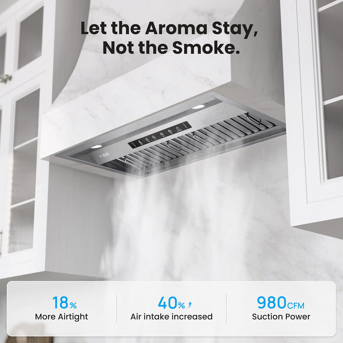 VIKIO HOME 30 Inch Range Hood Insert, 980 CFM, Dual-Intake, Gesture & Touch