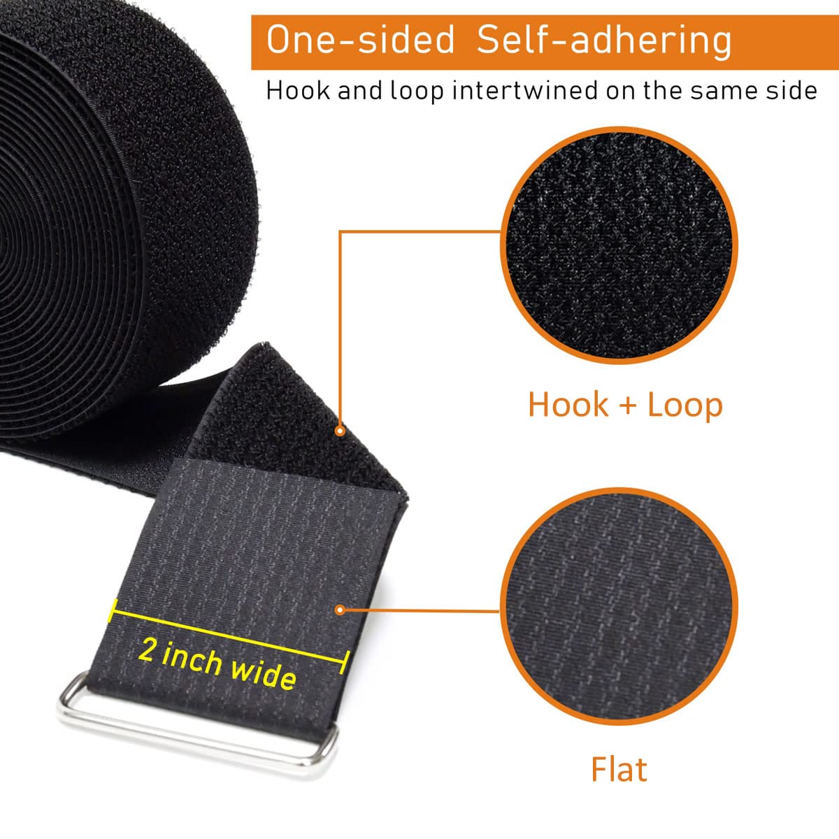 YMCRLUX 1"x64ft Hook and Loop Straps with 70 Metal Buckles, Adjustable Fastening Cable Straps, Cut-to-Length Cinch Strap, Reusable Nylon Securing Cord Ties for Organizer or Storage, 1 inch Wide, Black