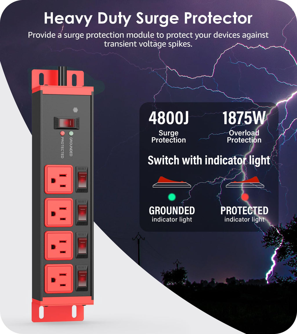 CCCEI 12 Gauge Heavy Duty Surge Protector, Black, 6FT, 1