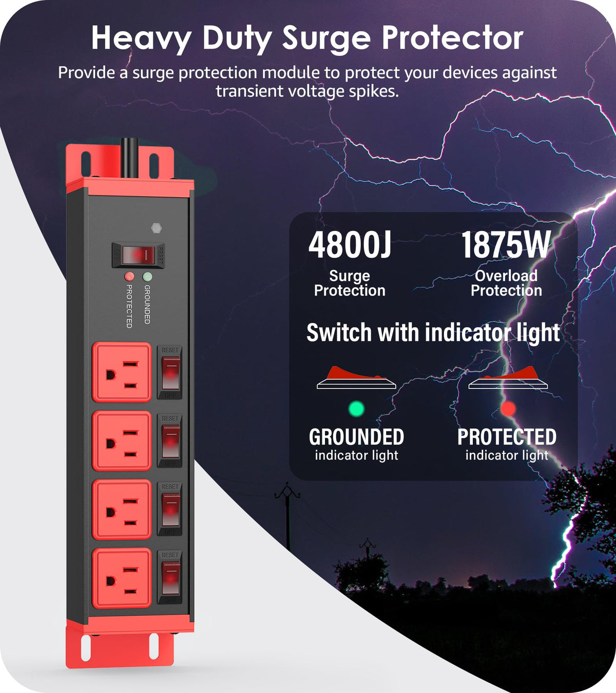 CCCEI 12 Gauge Heavy Duty Surge Protector, Black, 6FT, 1