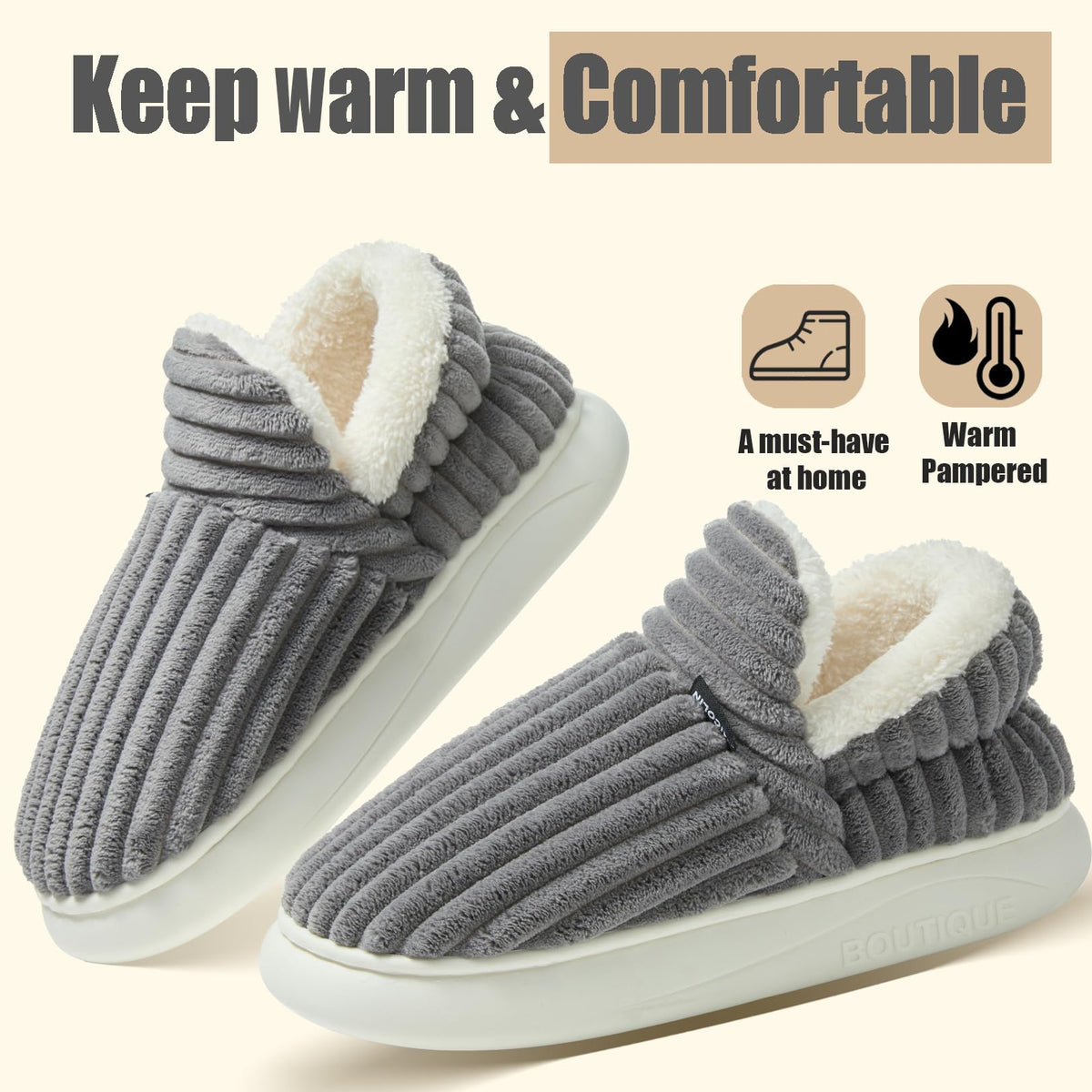 Misolin Slippers Women Clouds Bootie Corduroy Memory Foam Warm House Shoes