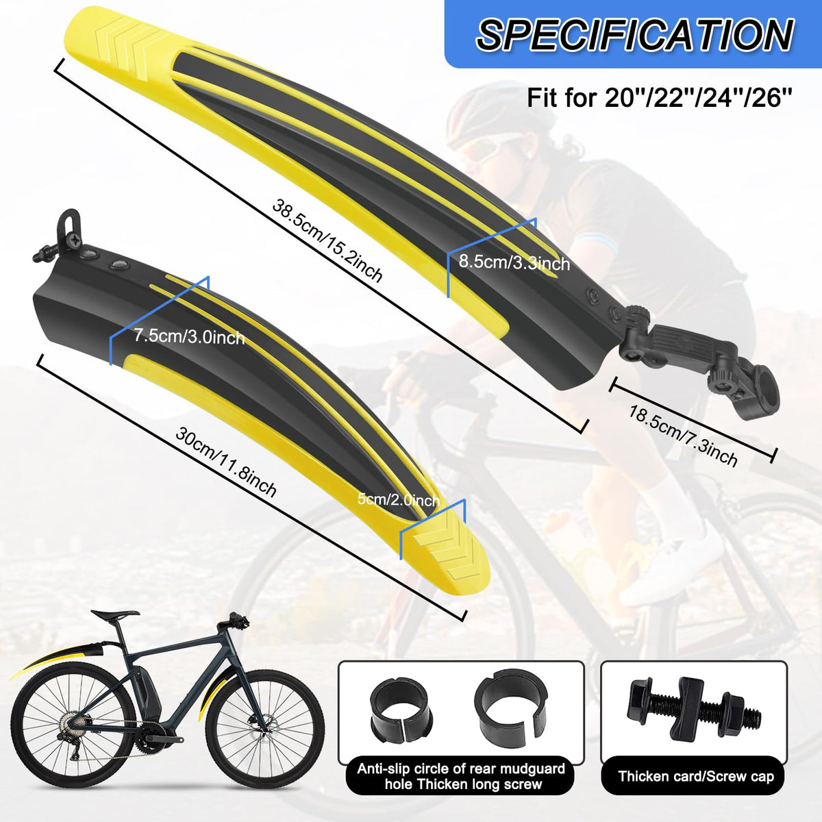 Bike Mudguard Set, Portable Adjustable Road Mountain Bike Bicycle Cycling Tires Front and Rear Mud Guard Fenders for MTB Mountain Road Bike