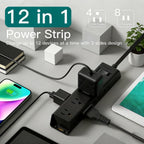 Flat Plug Power Strip, Ultra Thin Flat Extension Cord - 12 Outlets 3 Sides