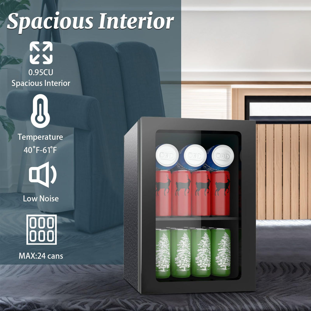 DOGHLY 0.95 Cu.Ft Mini Fridge Mirror Door for Beverages & Skincare, 24 Cans
