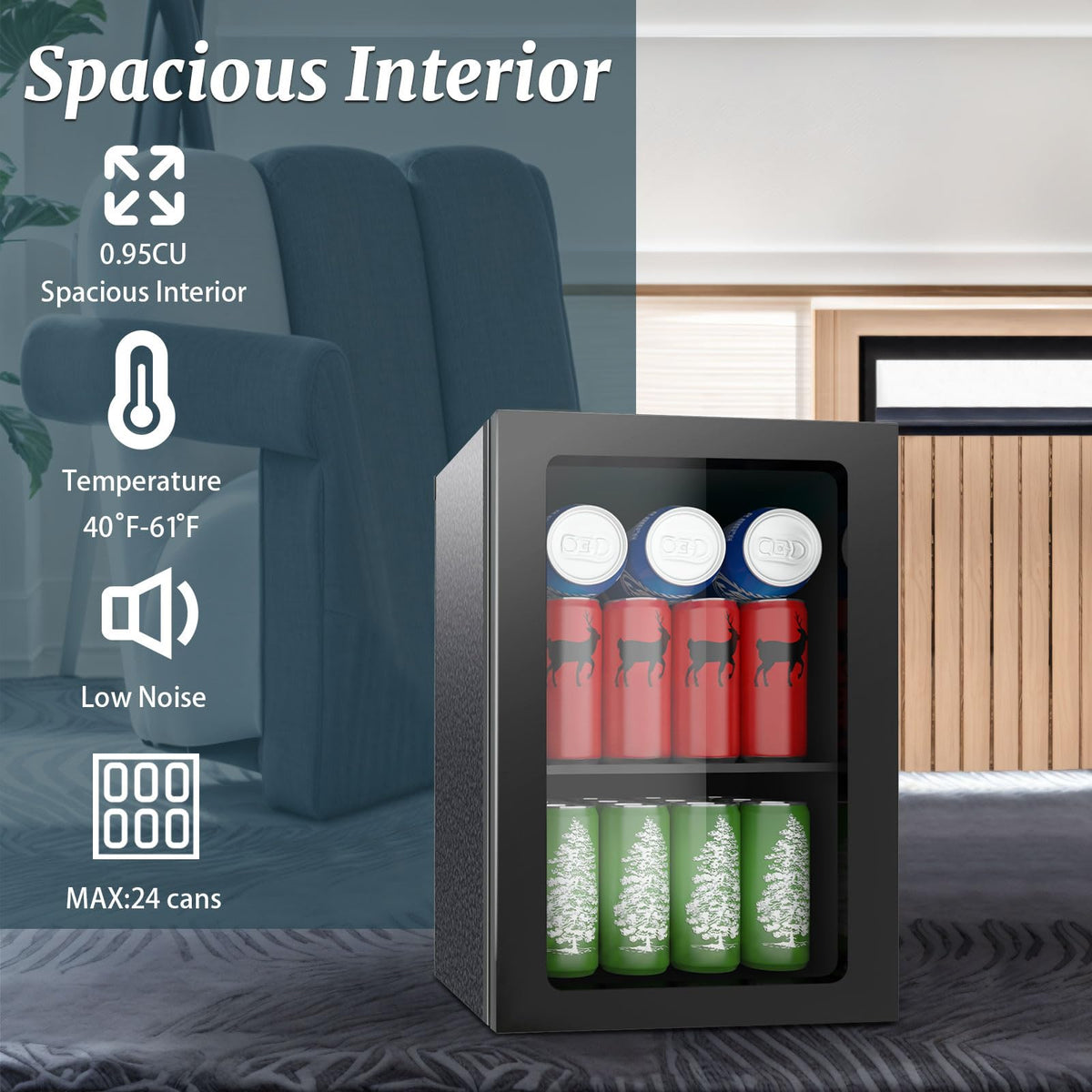 DOGHLY 0.95 Cu.Ft Mini Fridge Mirror Door for Beverages & Skincare, 24 Cans