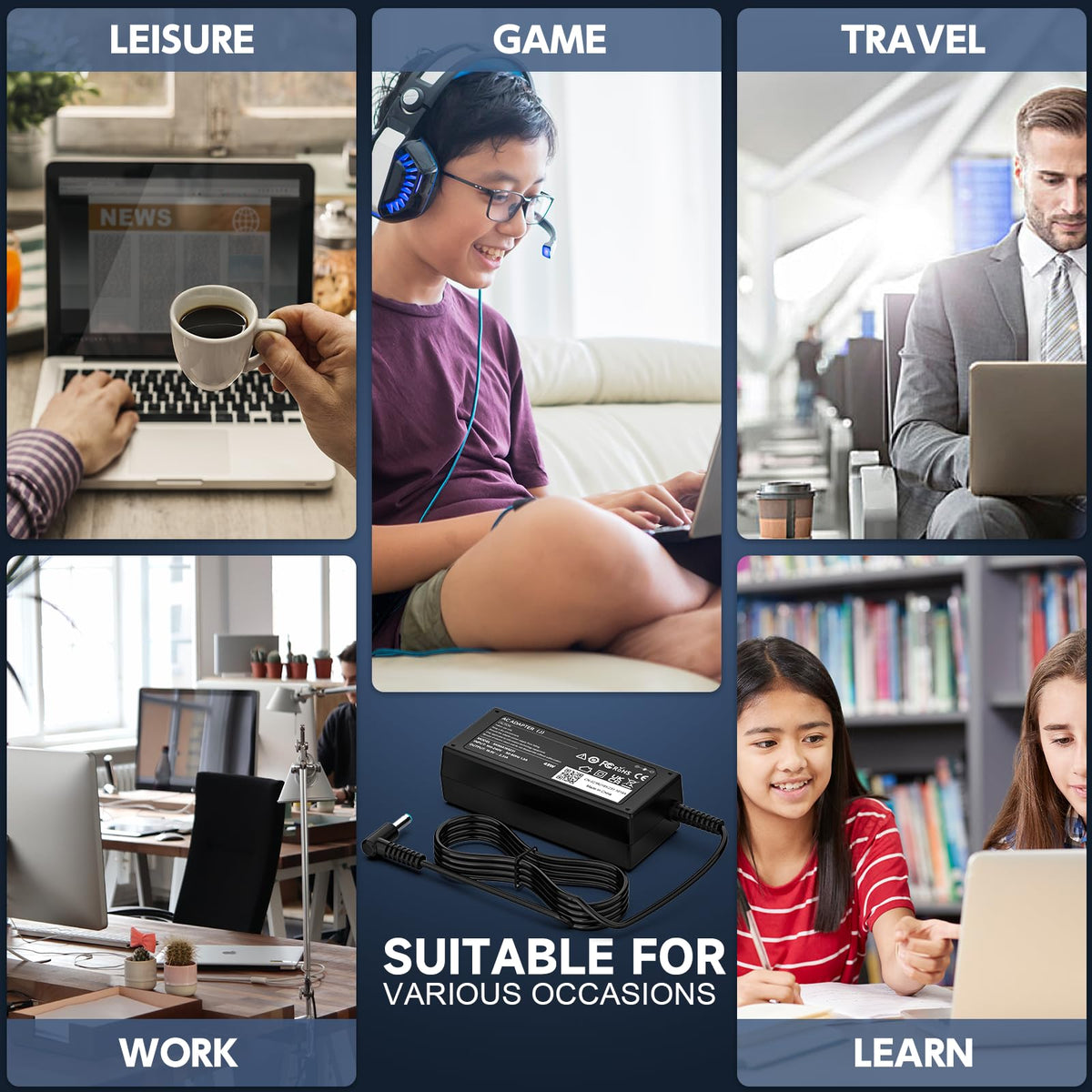 65W Laptop Charger Compatible With HP Pavilion EliteBook ProBook Series