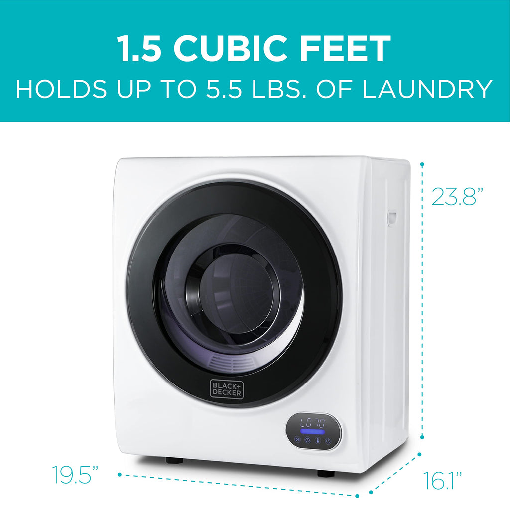 BLACK+DECKER 2.65 Cu. Ft. Portable Dryer, 8.8 lb. Capacity, BCED26, White
