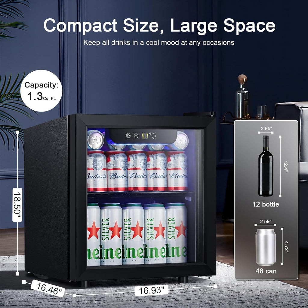 Antarctic Star Beverage Refrigerator Cooler 68 Can, Mini Fridge with Glass Door for Beer Drinks Wine,Freestanding Small Fridge with Electronic Temperature Control for Home and Bar,1.7 cu.ft